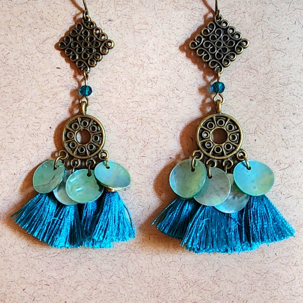 Blue Tasseled Earrings